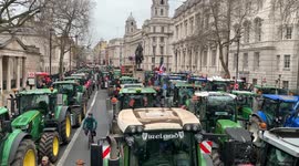 UK Farmers Protest: General View of Tractors Blocking Whitehall
