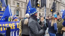 Farmers' protest against inheritance tax clashes with anti-Brexit activists. Whitehall, London, UK 11/12/2024