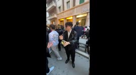Guy’s wine celebration fails with face spray in Foggia, Italy