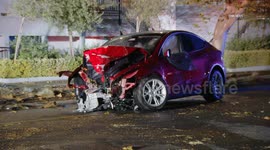 US, Los Angeles: Sherman Oaks Tesla Crashes Into Tree And Catches Fire