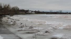 Cool ice and snow stacked up on Chequamegon Bay