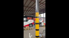 Bus has air conditioning unit fitted to one of the windows