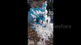 Stunning 20-metre-tall snow sculpture of Monkey King from viral video game 'Black Myth: Wukong' unveiled in China