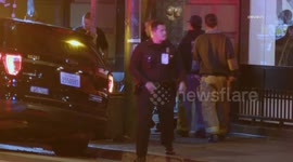 US, Los Angeles: Downtown Los Angeles Police Officer Crashes Into Food Truck