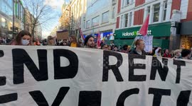 The London Renters Union stages a protest at Cavendish Square Gardens, London, demanding fairer rents and tenant protections.  Participants call on policymakers to address the escalating housing crisis, advocating for rent controls, greater tenant rights,