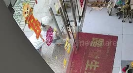 Amusing effort to pull a cat outside for a meal