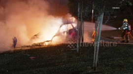 US, Los Angeles: West Covina Fiery Double Fatal Crash on WB 10 Freeway