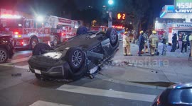 US, Los Angeles: Downtown Los Angeles Rollover Crash in Fashion District