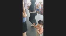 Toddler cries and begs for ice cream from her mom