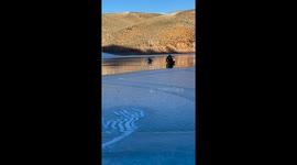 Man rescues stranded deer on frozen lake in Utah, USA