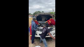 Massive python removed from pickup truck engine