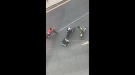 Man on toy car joins cyclists in Mar del Plata