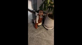 Toddler caught eating dirt from a flower pot in Anhui, China