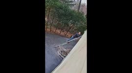 Ladder Falls Down With Man on It