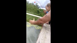 Papa and grandson caught a fish