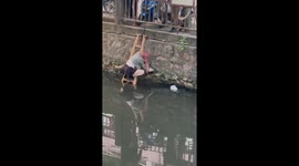 Girl saves dog from drain pipe in Guangdong