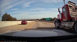 WTF Moment: Rock Fly's Off Truck And Hits Vehicles Windshield
