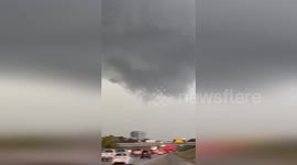 Storm clouds form over Highway 360 in Texas