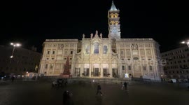 The Papal Basilica of Santa Maria Maggiore illuminated at night in Rome.