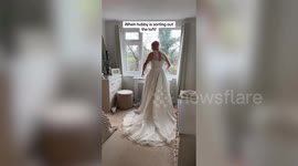 Man surprises wife by slipping into 25-year-old wedding dress and it fit perfectly