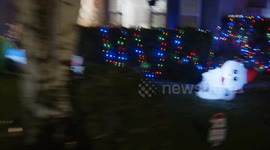 US, Los Angeles: Rancho Cucamonga Kitty Christmas Decoration Cant Hold Up to Winds