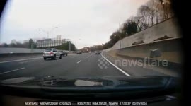 Close Call: Swerving Car Almost Collides With Another Vehicle On Highway