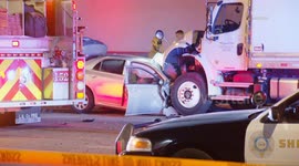 US, Los Angeles: Covina Wrong Way Car Crashes into Box Truck Fatal With Sound On Tape