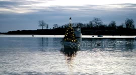 Christmas Boat and Lobster Boat in the early morning hours in Marblhead, Massachusetts