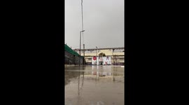 Motorcycle rider falls due to slippery rain in Kocaeli, Turkey