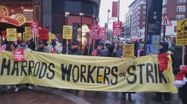 Strike outside Harrods department store in Knightsbridge