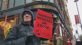 Strike outside Harrods department store in Knightsbridge
