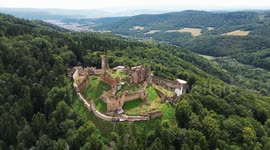 Magic view in Zborov, Slovakia over Castle. Flying over the castle.