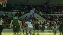 Acrobatic free-throw shot netted at 'Hero Ball' tournament