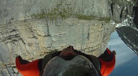 BASE jumping through crack proximity wingsuit flying with Douggs self portrait camera