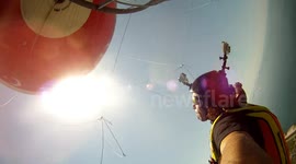 Balloon aerial gainer BASE jump with Douggs, hand camera angle