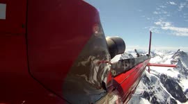 Heli base filming from above the eiger. Outside view of 3 way.