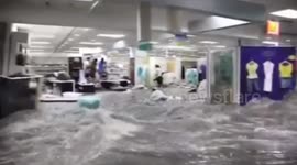 Floodwater swamps shopping mall