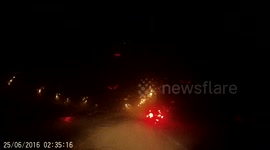 Dash cam captures power going out during severe thunderstorm