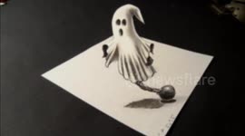 Drawing a 3D Ghost, Trick Art, Optical Illusion