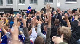 Iceland fans celebrate in downtown Reykjavik after beating England
