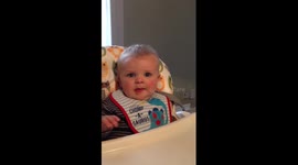 Baby tries solid food for the first time and pulls some hilarious facial expressions