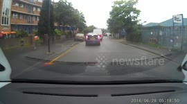 Queue jumper crashes into another, shuts friends face in door