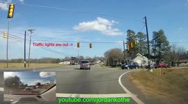 Driver in a '96 Lexus blows through a light outage and totals my car, claims