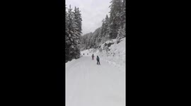 Squirrel narrowly avoids collision on ski path in Verbier, Switzerland