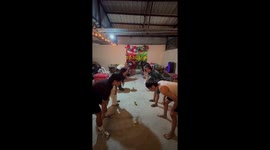 Family play head, shoulder, knees, toes for Christmas game