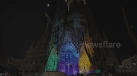Facade of Sagrada Familia lights up in Spain's Barcelona to welcome Christmas