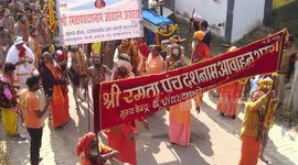India: Naga sadhus of 'Panch Dashnam Avahan Akhara' take part in a religious procession called 'Peshwai'