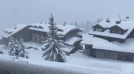 Strong snowstorm in Courchevel, luxury jet set ski resort