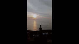 Wild monkey steals tourist's glasses at temple in Bali