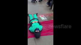 US: Healthcare workers held a die-in at the California State Capitol to protest the Israeli murder of over 1,100 Palestinian healthcare workers in Gaza